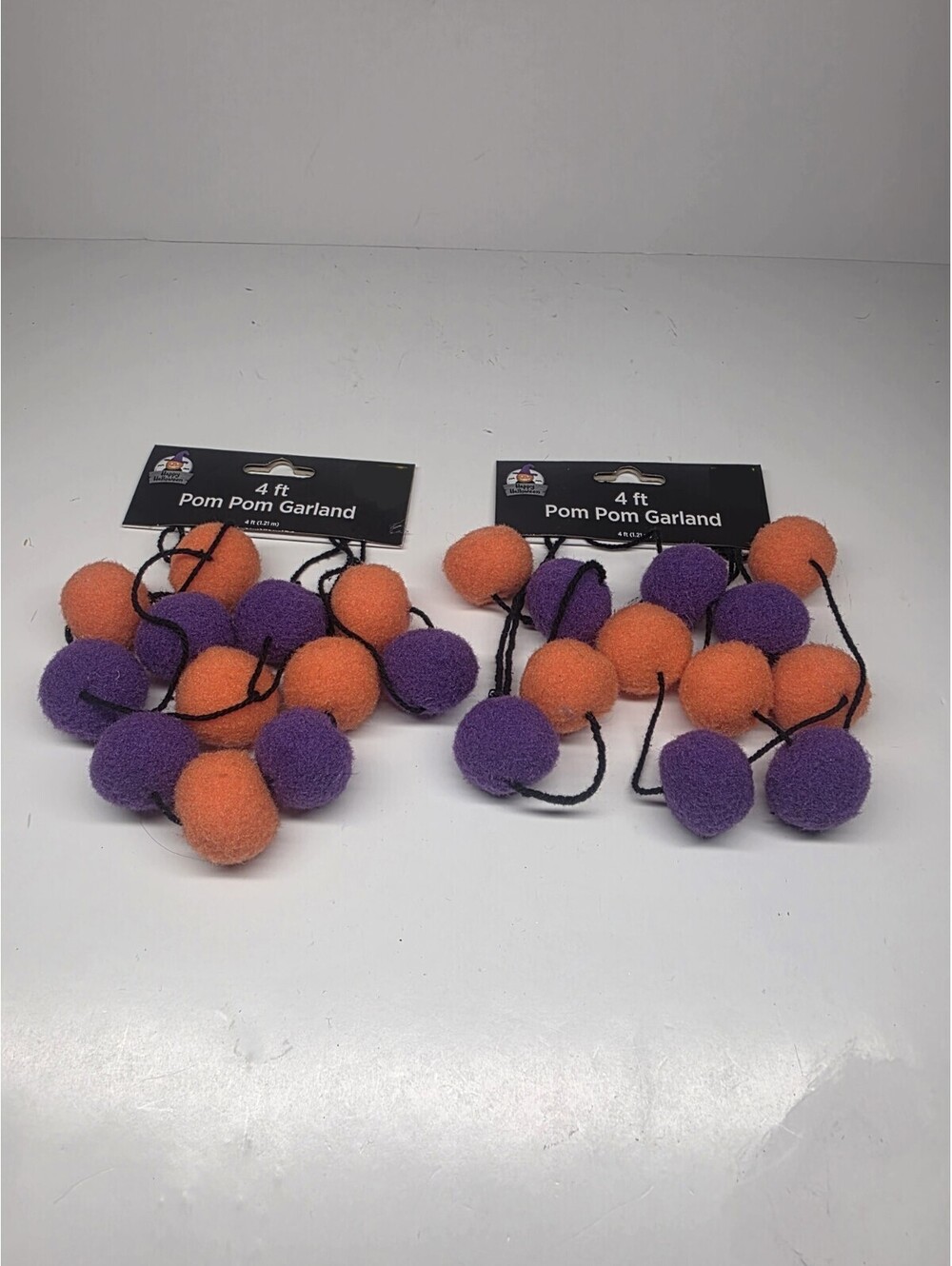 Happy Halloween Pom Pom Garland - Orange/purple - 4 Feet - NEW